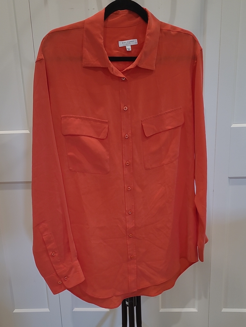 Equipment Femme Button-Down 100% Silk Shirt in Coral Orange